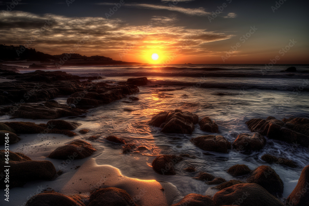 Mesmerizing sunset over an ocean beach shore