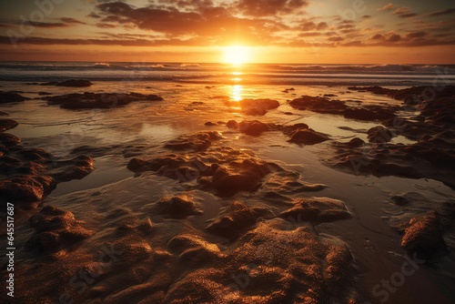 Mesmerizing sunset over an ocean beach shore
