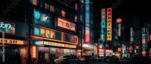 Shinjuku streets at night: Neon billboards in Tokyo, Japan, modern cityscape. © AlexRillos