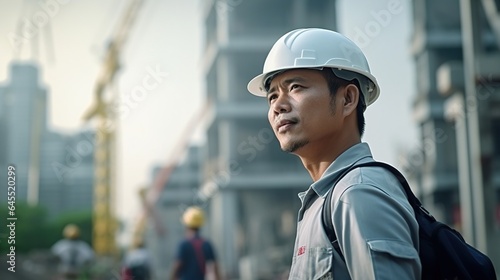 portrait of a smiling worker, architect or civil engineer at construction site