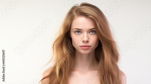 Woman's Glamorous Portrait with Brown Hair, Captivating Smile, and Fashionable Makeup in Studio 