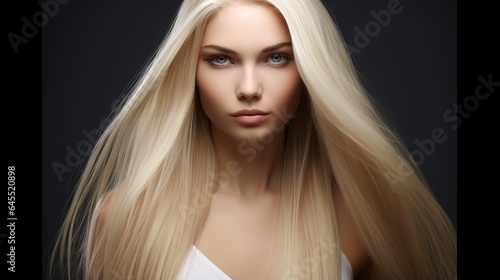 Beautiful woman in profile with long and shiny wavy hair . Beauty model girl with curly hairstyle. generative ai
