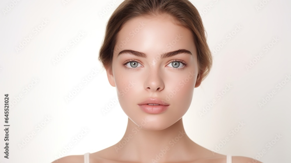 Beautiful woman with flawless skin and a white background. generative ai Beautiful woman with flawless skin and a white background. generative ai