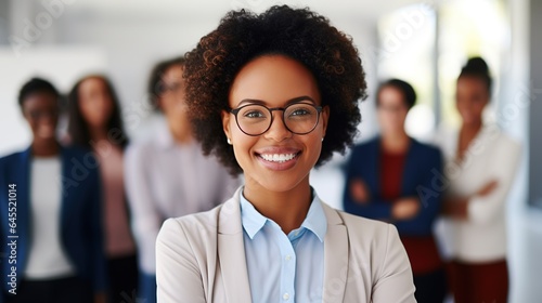 Confident Business Team of Professionals, Smiling Businesswoman Leading Successful Office Meeting