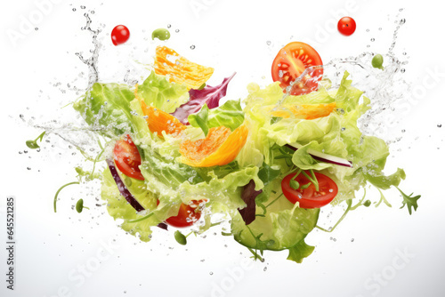 Splashing vegetables on white background