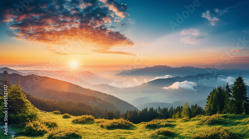 Mountain and sunset sky, summer background