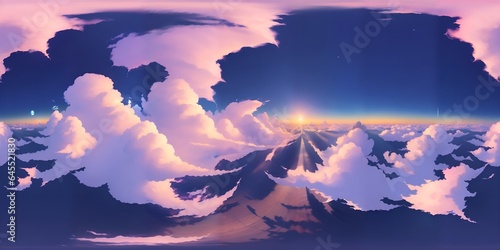 HDRI, Skybox, sky, clouds, sun, created using generative AI. Stylized	
 photo