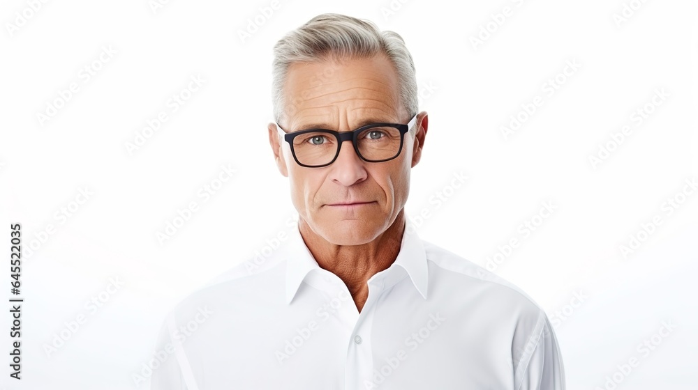 A close-up of elderly workers wearing glasses looking at the camera A close-up of elderly workers wearing glasses looking at the camera