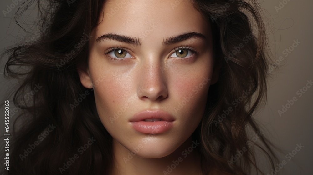 Captivating Gaze: Portrait of a Young Woman with Lush Brown Hair Captivating Gaze: Portrait of a Young Woman with Lush Brown Hair