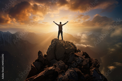 Man on top of mountain, concept of success