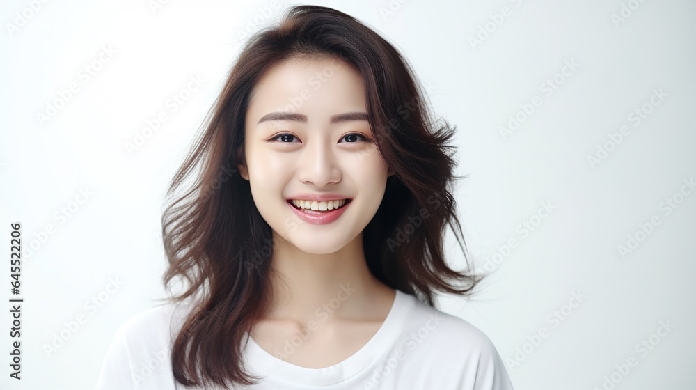 Smiling woman with casual fashion, portraying happiness Smiling woman with casual fashion, portraying happiness
