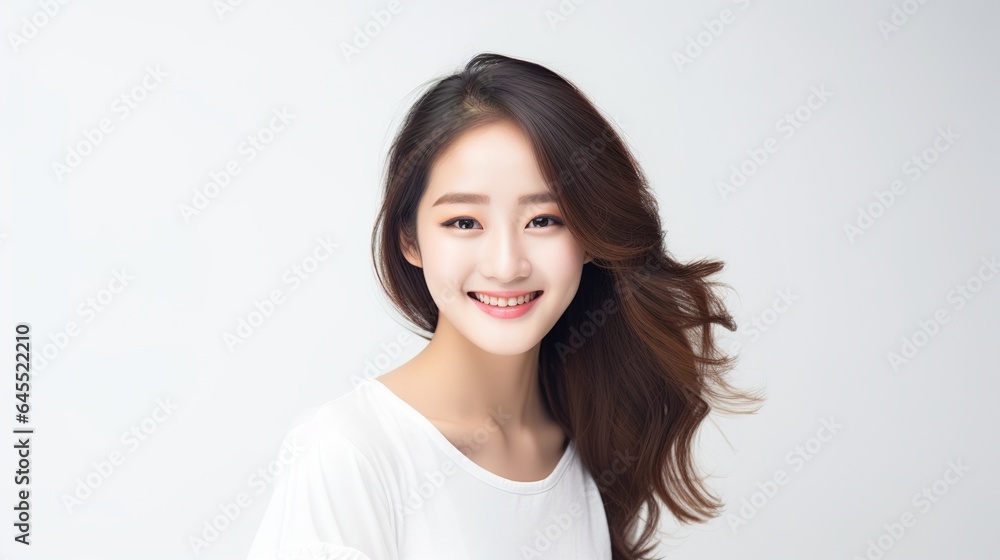 Smiling woman with casual fashion, portraying happiness Smiling woman with casual fashion, portraying happiness