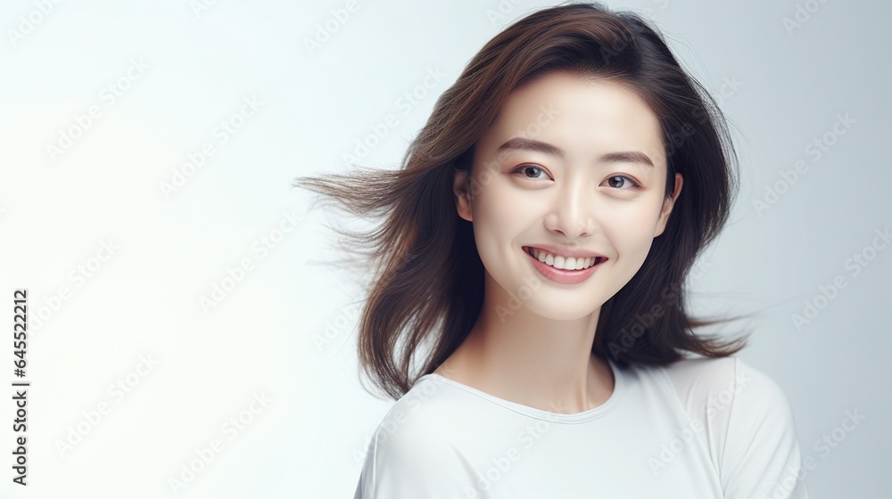 Close-up portrait of a smiling brunette woman with long hair Close-up portrait of a smiling brunette woman with long hair