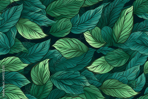 Seamless pattern with green leaves, textile design, botanical illustration