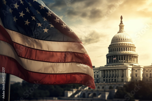 US Flag with the Capitol in the background