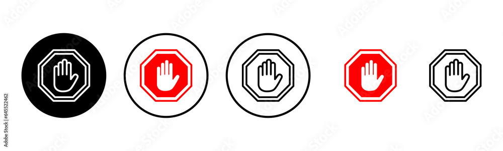 Stop icon set illustration. stop road sign. hand stop sign and symbol. Do not enter stop red sign with hand Stop icon set illustration. stop road sign. hand stop sign and symbol. Do not enter stop red sign with hand