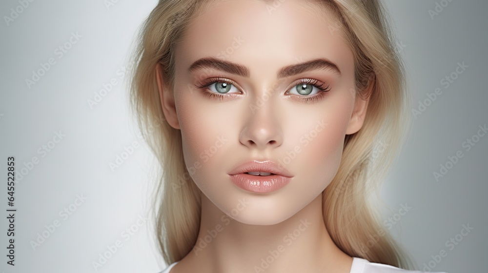 Beautiful woman face close up studio on white background. generative ai Beautiful woman face close up studio on white background. generative ai