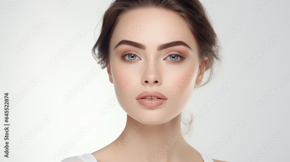 Beautiful woman face close up studio on white background. generative ai Beautiful woman face close up studio on white background. generative ai