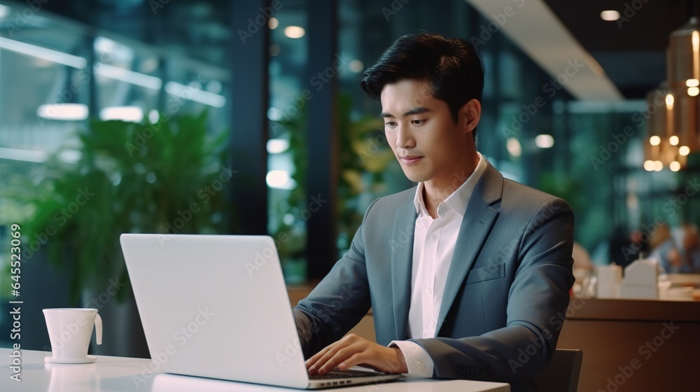 At the office, a businessperson is working on a laptop. At the office, a businessperson is working on a laptop.