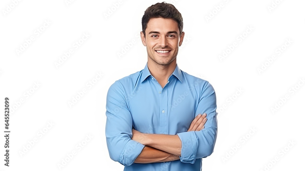 portrait of a handsome businessman standing with his arms crossed, isolated on white background portrait of a handsome businessman standing with his arms crossed, isolated on white background