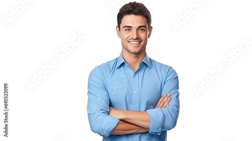 portrait of a handsome businessman standing with his arms crossed, isolated on white background