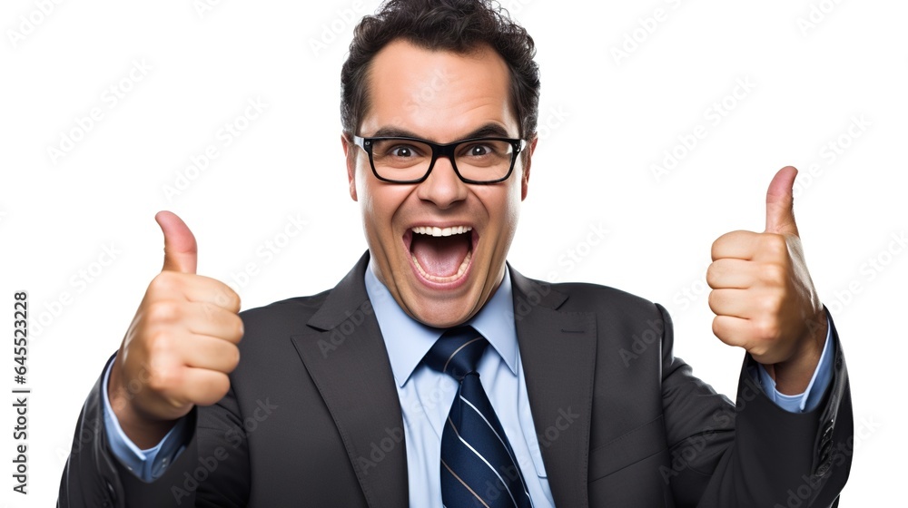 Smiling businessman in a suit confidently displays the 'OK' hand gesture, radiating success and positivity Smiling businessman in a suit confidently displays the 'OK' hand gesture, radiating success and positivity