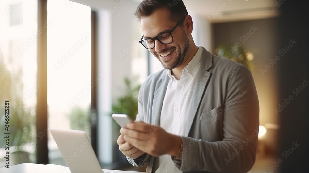 Smiling businessman using mobile phone Smiling businessman using mobile phone
