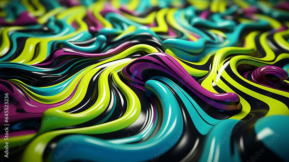 Obraz premium An abstract geometric background in bright neon green and electric blue colors. Generative AI. 