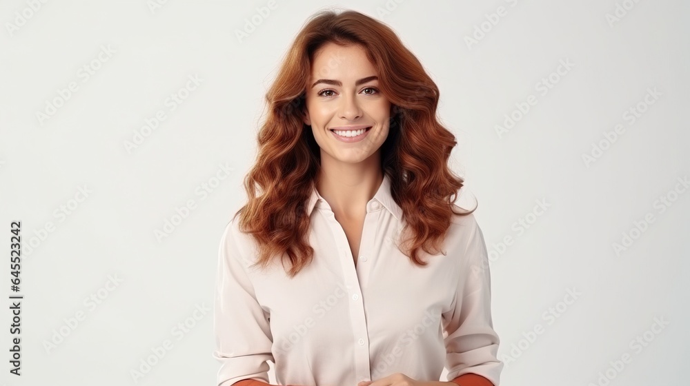 portrait of a woman standing with her arms crossed on a white background portrait of a woman standing with her arms crossed on a white background
