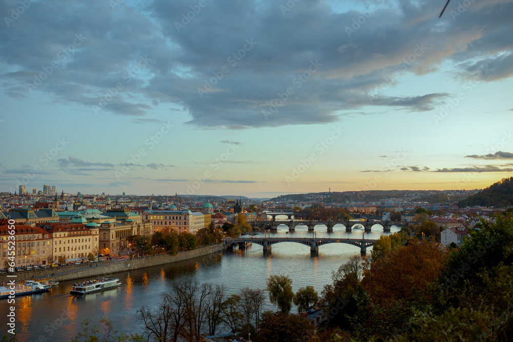 Fototapeta premium landscape at sunset in autumn in Prague, Czech Republic
