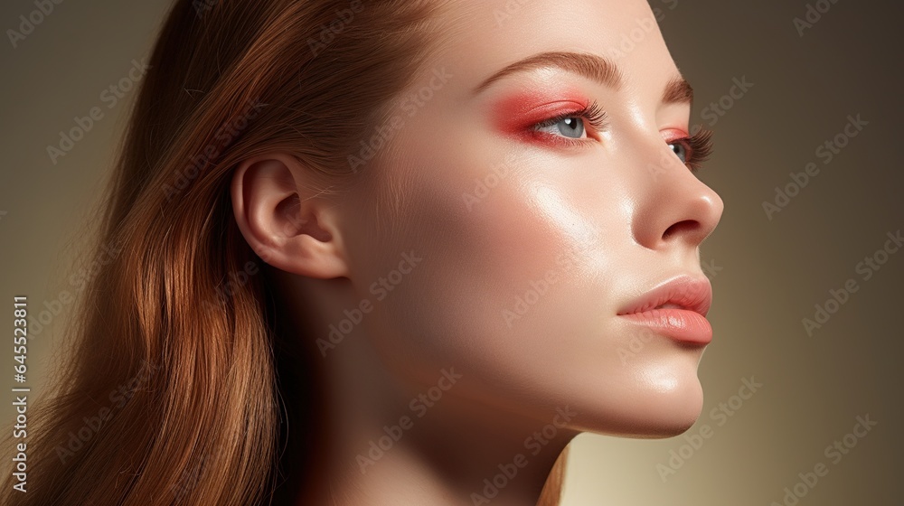 Radiant Beauty in Profile: A captivating portrait of a young woman with radiant skin and captivating red hair, her features illuminated by a soft, warm light. Radiant Beauty in Profile: A captivating portrait of a young woman with radiant skin and captivating red hair, her features illuminated by a soft, warm light.