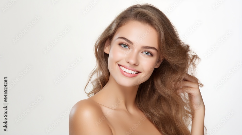 Female skin care for beautiful women close up face beautiful portrait with healthy hair and skin. generative ai Female skin care for beautiful women close up face beautiful portrait with healthy hair and skin. generative ai