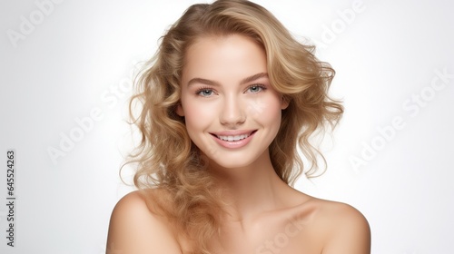 Female skin care for beautiful women close up face beautiful portrait with healthy hair and skin. generative ai
