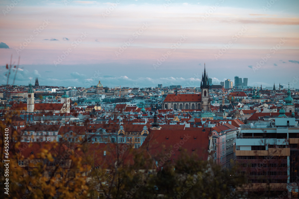panorama in autumn in Prague, Czech Republic