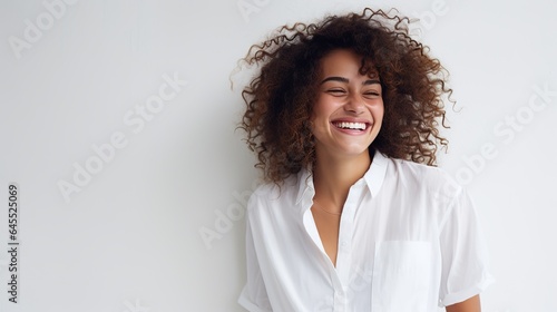 portrait of a happy woman on white background