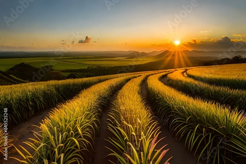 A serene landscape bathed in soft hues as the morning sun emerges over an endless expanse of gently swaying wheat fields  casting a golden glow that kisses the horizon.