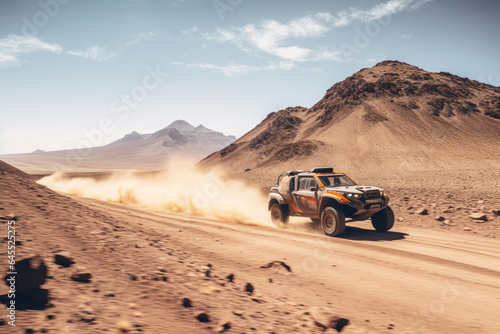 Off road vehicle in desert in Rallye Dakar