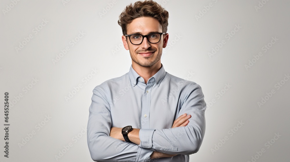 portrait of a man with crossed arm on white studio background portrait of a man with crossed arm on white studio background