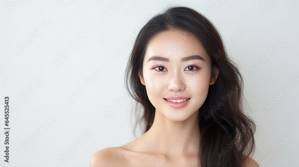 portrait of a young asian woman on white studio background, skincare and make up portrait of a young asian woman on white studio background, skincare and make up