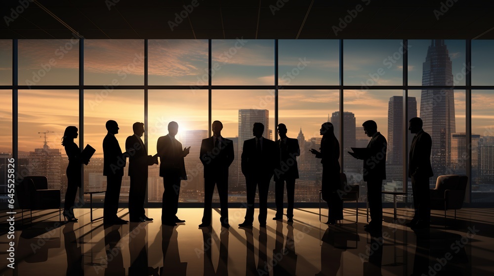 Silhouette of Business People Posing by Window. generative ai