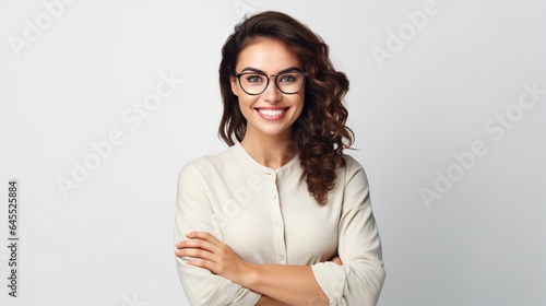 businesswoman with crossed arms on white background
