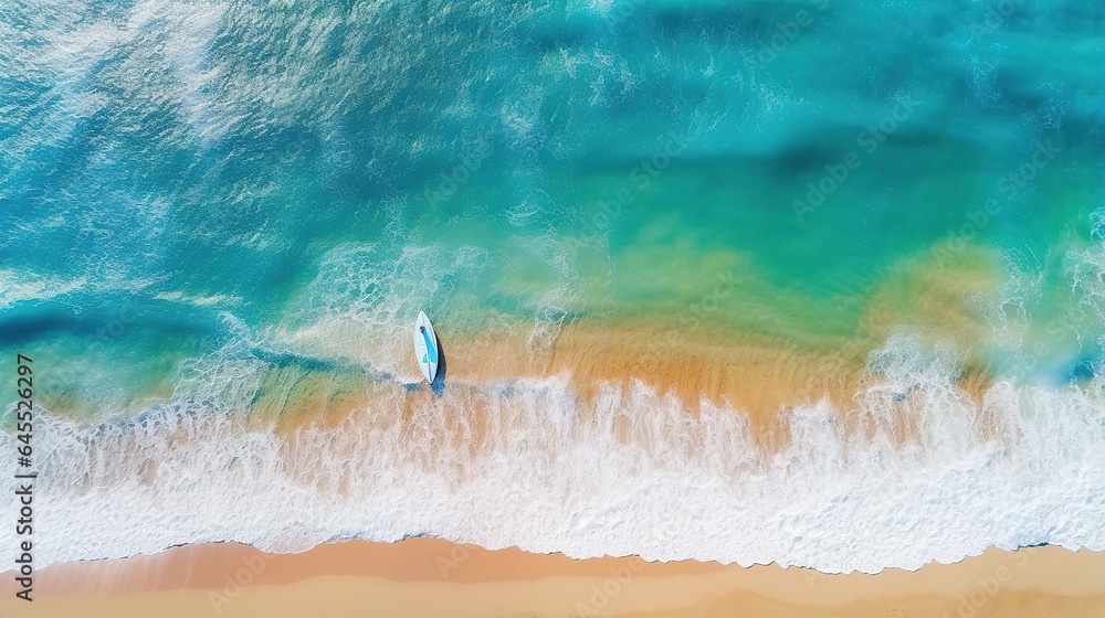 Naklejka premium Top view boat on the beach.generative ai