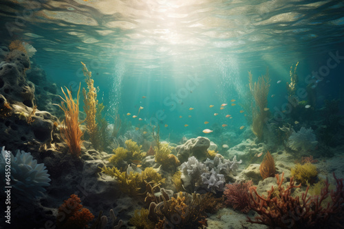 Submerged underwater scene with aquatic textures and colors
