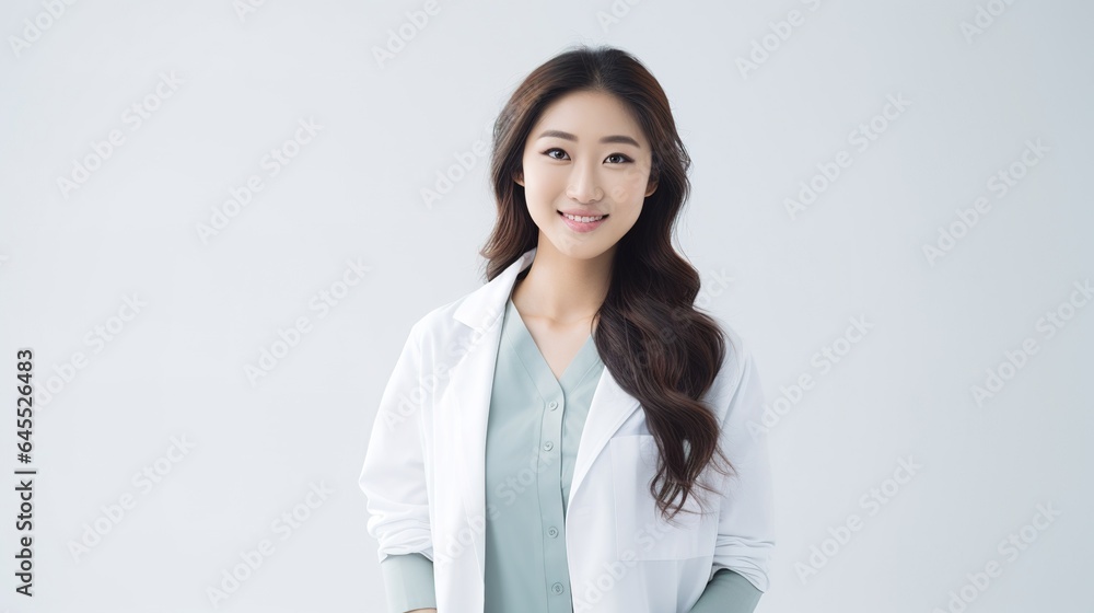 Portrait of a asian doctor woman on white background. generative ai Portrait of a asian doctor woman on white background. generative ai
