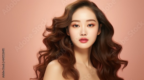 Close-up of a beautiful Asian woman with makeup . generative ai