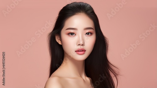 Lovely asian woman in close-up wearing makeup. generative ai