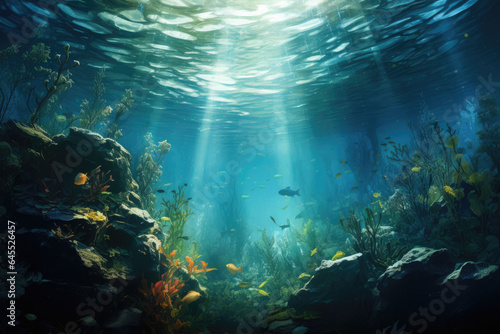 Submerged underwater scene with aquatic textures and colors © thejokercze