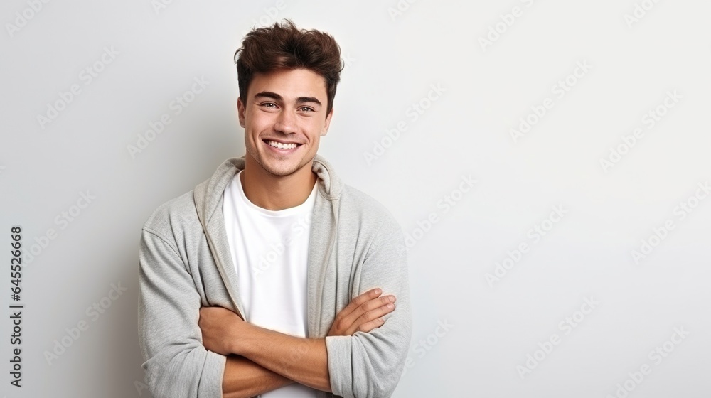 Obraz premium Portrait of a young man on studio background. generative ai