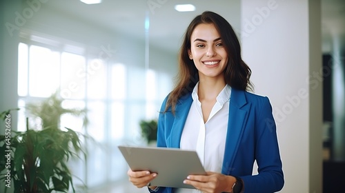 businesswoman holds a tablet computer. photo