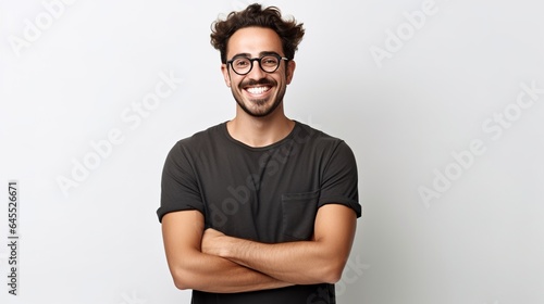 portrait of a smiling man with crossed arms isolated on white background